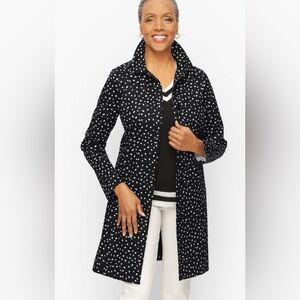 Talbots Printed Mac Black & White Abstract Ditsy Patterned Trench Coat, L
